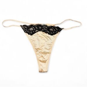 NEW Cream Ivory Black Lace Satin Silk Thong Panties